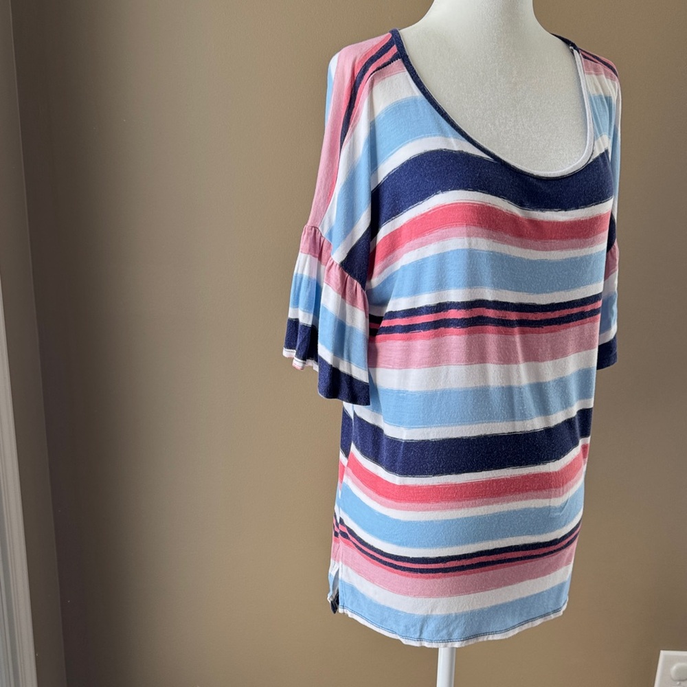 My Story Pink and Blue Striped Short Sleeve Top